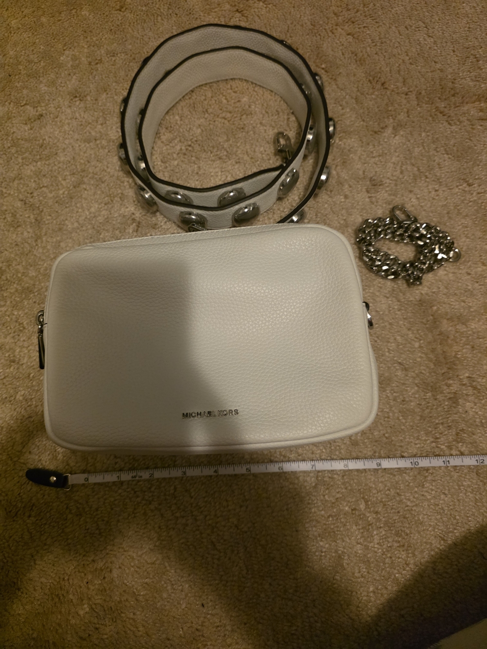 Michael Kors White Leather Camera Crossbody Bag